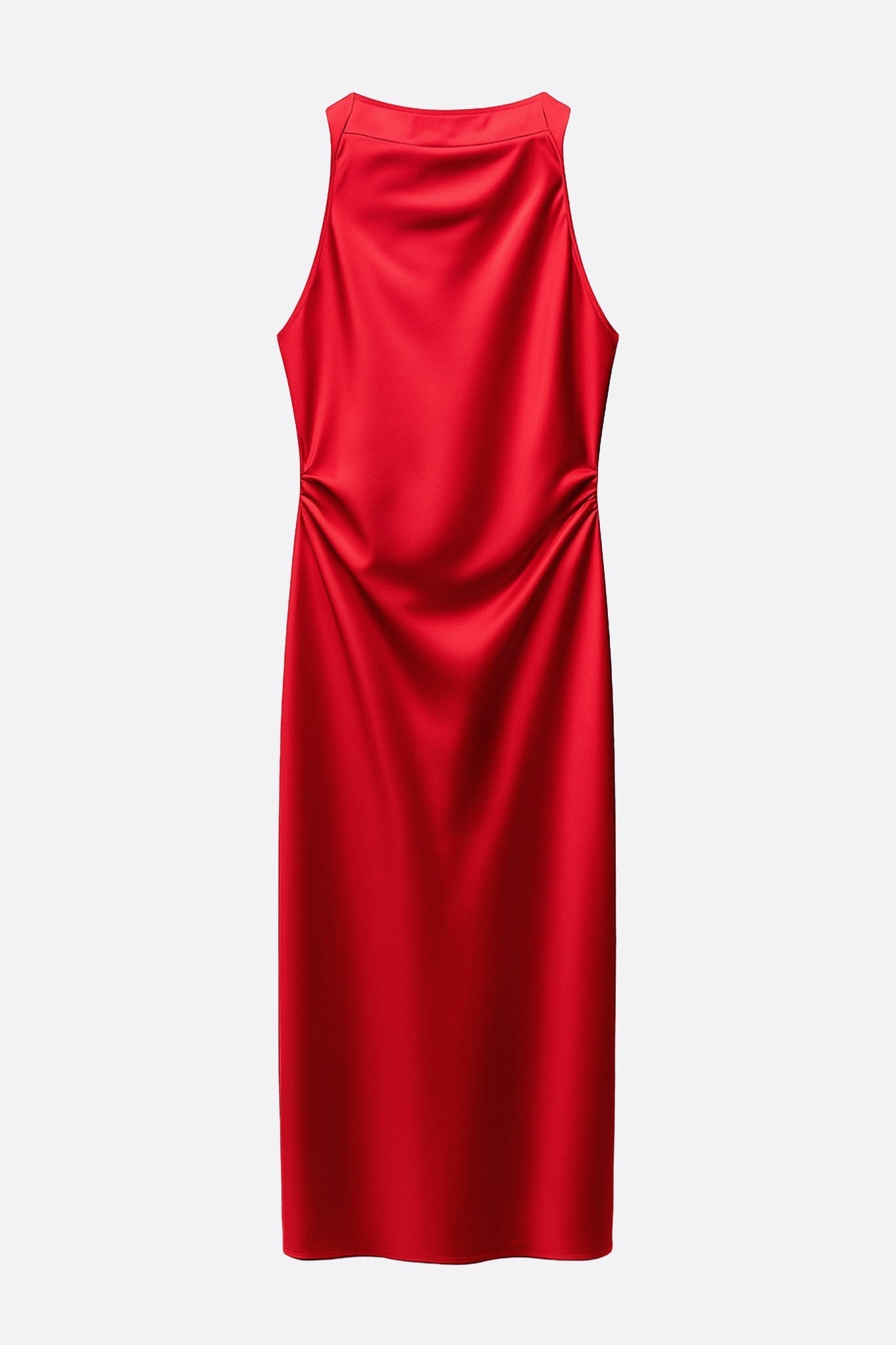 Red Satin Halter-Neck Maxi Dress