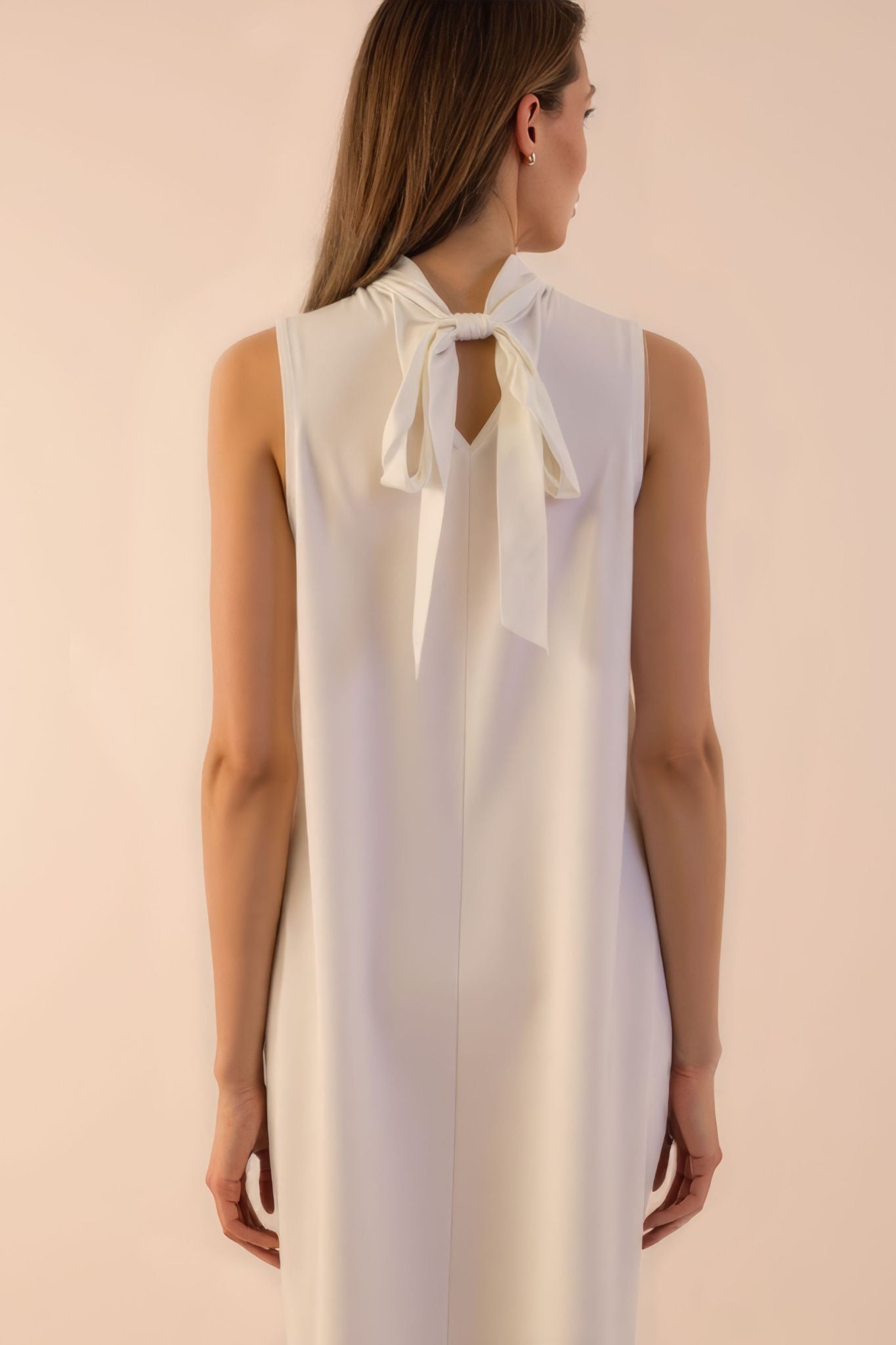 White Draped Neck Midi Dress
